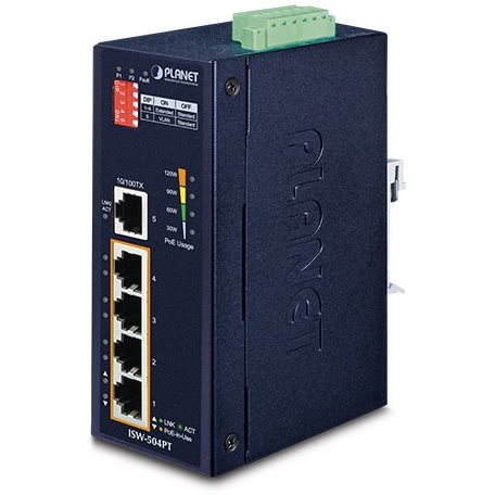   Switch   Switch indus IP40 5 ports dont 4 PoE -40/75 ISW-504PT